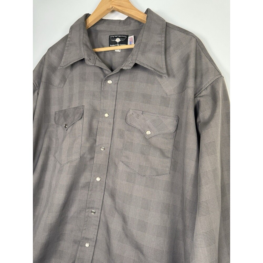 Flying R Ranchwear Shirt 20.5 36 Gray‎ Tonal Plaid Pearl Snap Western Workwear - Picture 6 of 13